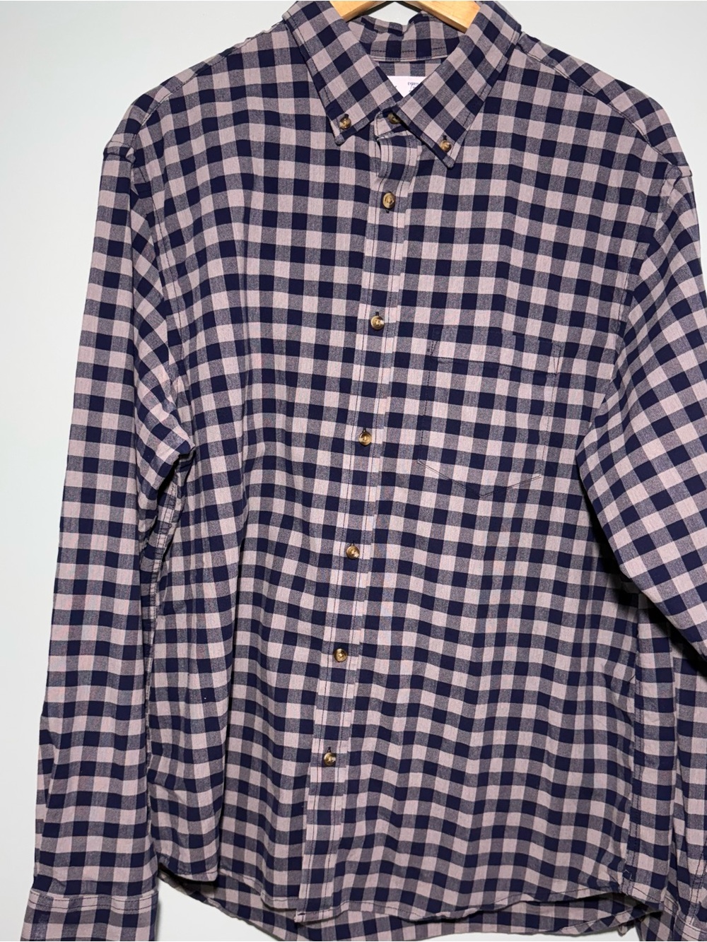 Men's Navy and Light Gray Check Button-Down Shirt